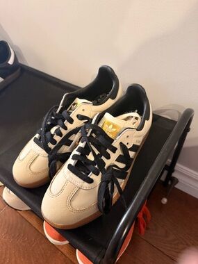 adidas Samba Sneakers in Cream and Black with Gum Sole